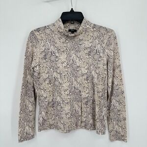 Rails Top Long Sleeve Womens M Cream Purple Snakeskin Print Mock Neck Shirt